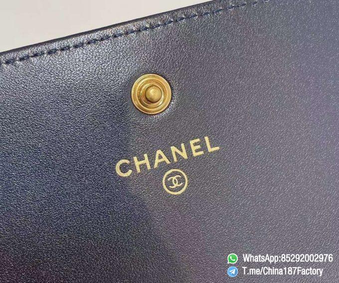 187 Factory Bags Chanel 19 Middle Cambon Wallet Abysse Blue Shiny Lambskin Gold Tone Metal 08