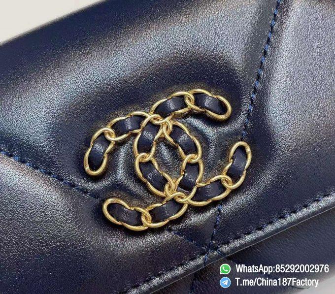 187 Factory Bags Chanel 19 Middle Cambon Wallet Abysse Blue Shiny Lambskin Gold Tone Metal 09