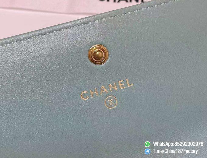 187 Factory Bags Chanel 19 Middle Cambon Wallet Aqua Green Shiny Lambskin Gold Tone Metal 08