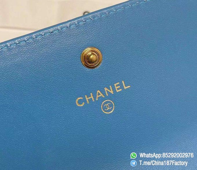 187 Factory Bags Chanel 19 Middle Cambon Wallet Blue Shiny Lambskin Gold Tone Metal 08