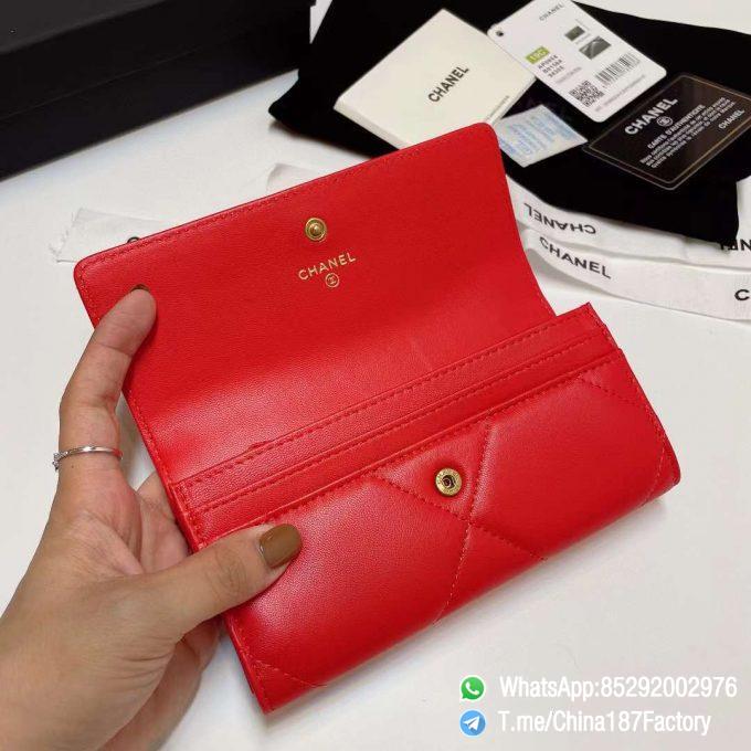 187 Factory Bags Chanel 19 Middle Cambon Wallet Bright Red Shiny Lambskin Gold Tone Metal 06