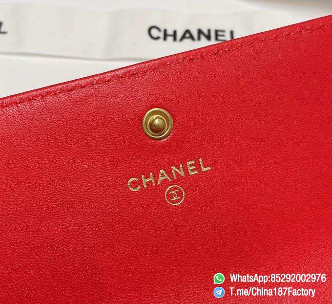 187 Factory Bags Chanel 19 Middle Cambon Wallet Bright Red Shiny Lambskin Gold Tone Metal 08