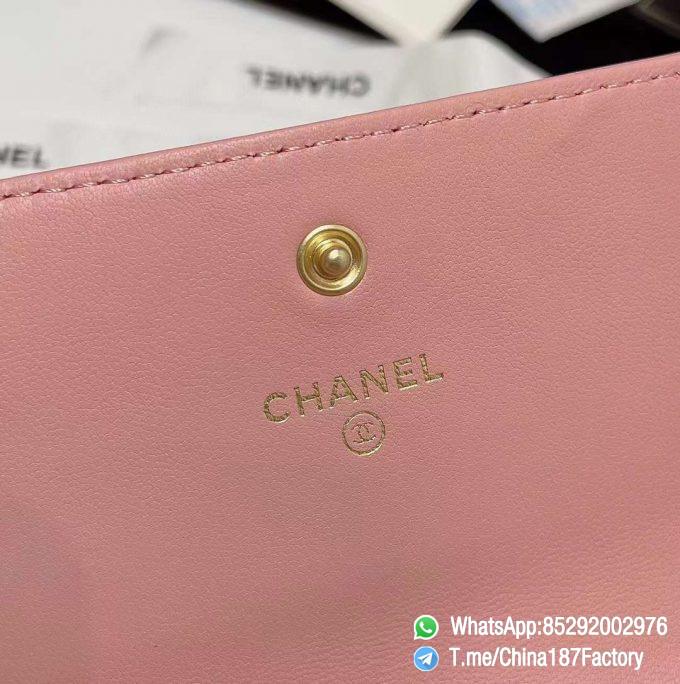 187 Factory Bags Chanel 19 Middle Cambon Wallet Pink Shiny Lambskin Gold Tone Metal 08