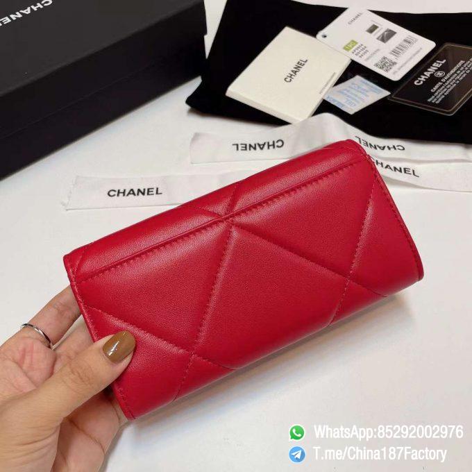 187 Factory Bags Chanel 19 Middle Cambon Wallet Red Shiny Lambskin Gold Tone Metal 03