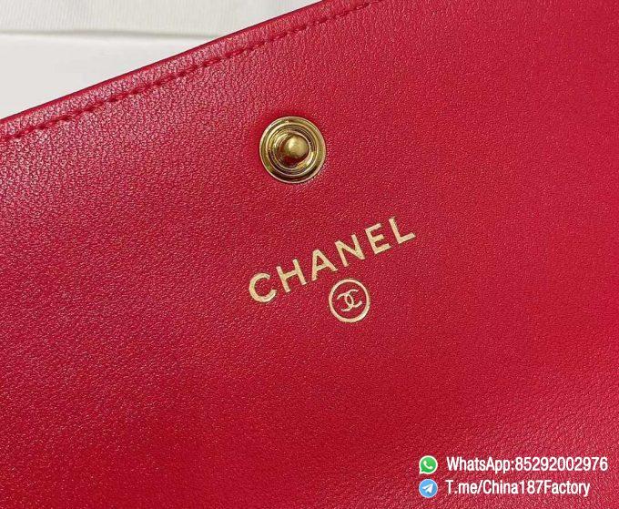 187 Factory Bags Chanel 19 Middle Cambon Wallet Red Shiny Lambskin Gold Tone Metal 08