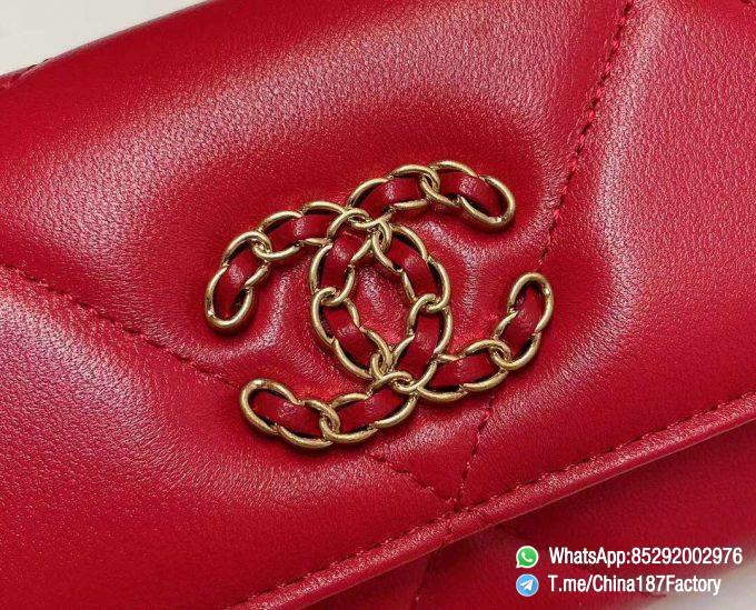 187 Factory Bags Chanel 19 Middle Cambon Wallet Red Shiny Lambskin Gold Tone Metal 09