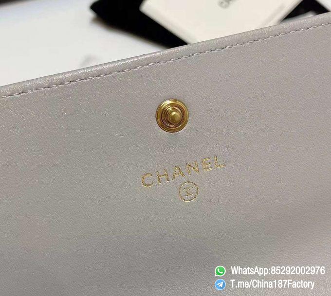 187 Factory Bags Chanel 19 Middle Pearl Gray Snap Fastener Black Shiny Lambskin Gold Tone Metal 08