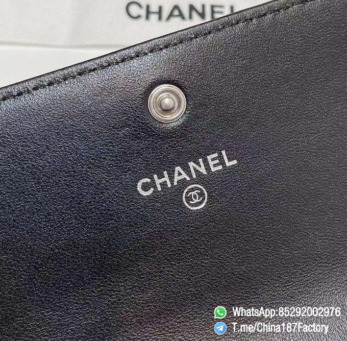 187 Factory Bags Chanel 19 Middle Wallet Black Shiny Lambskin Silver Tone Metal 08