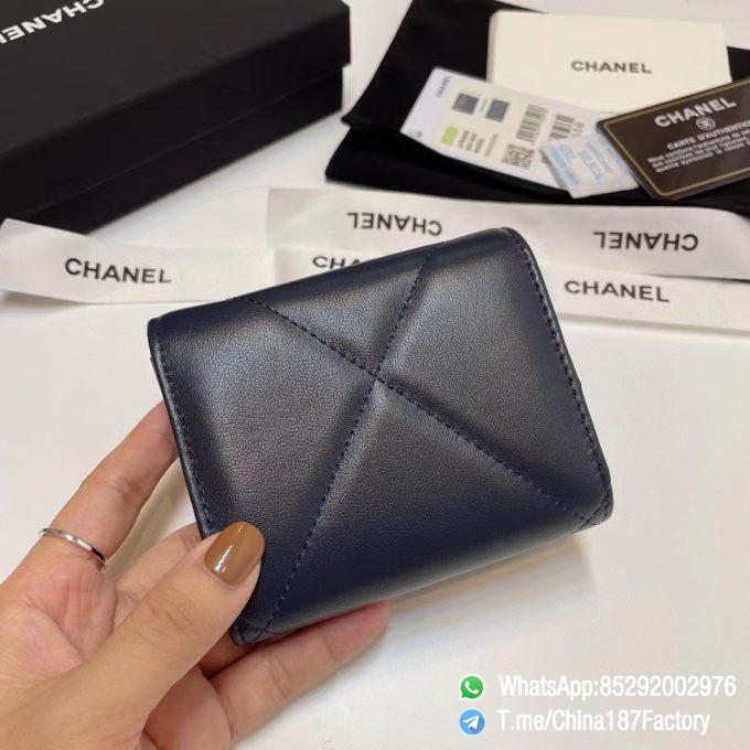 187 Factory Bags Chanel 19 Mini Three Fold Wallet Abysse Blue Shiny Lambskin Gold Tone Metal 03