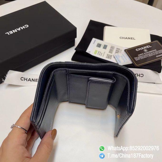 187 Factory Bags Chanel 19 Mini Three Fold Wallet Abysse Blue Shiny Lambskin Gold Tone Metal 08