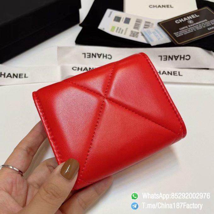 187 Factory Bags Chanel 19 Mini Three Fold Wallet Bright Red Shiny Lambskin Gold Tone Metal 03