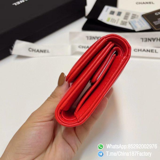 187 Factory Bags Chanel 19 Mini Three Fold Wallet Bright Red Shiny Lambskin Gold Tone Metal 06