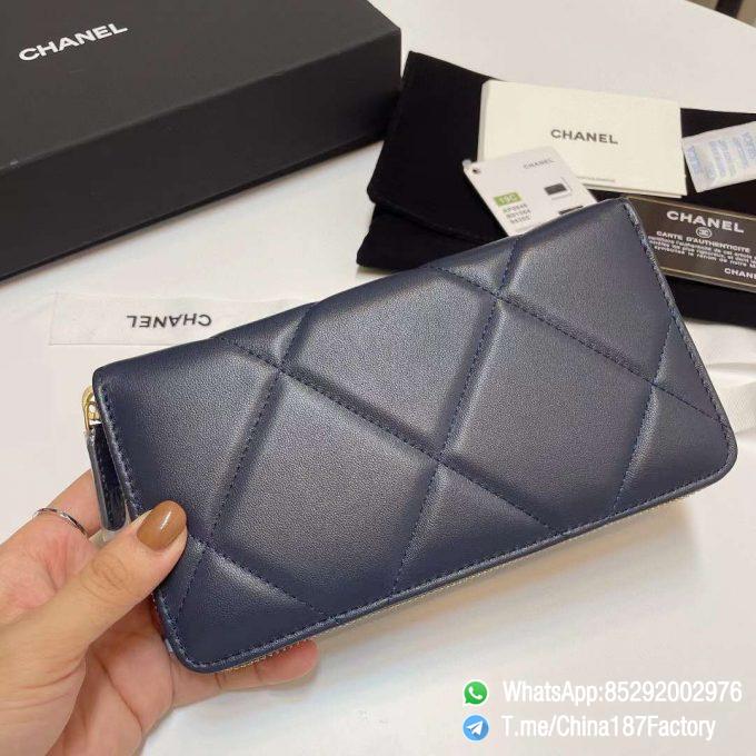 187 Factory Bags Chanel 19 Zipped Long Wallet Abysse Blue Shiny Lambskin Gold Tone Metal 03