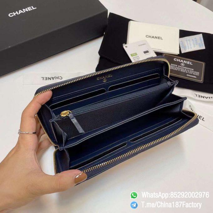 187 Factory Bags Chanel 19 Zipped Long Wallet Abysse Blue Shiny Lambskin Gold Tone Metal 06