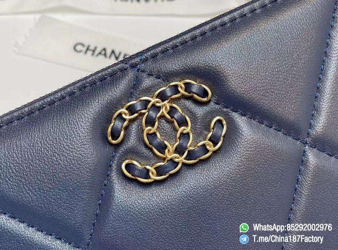 187 Factory Bags Chanel 19 Zipped Long Wallet Abysse Blue Shiny Lambskin Gold Tone Metal 09