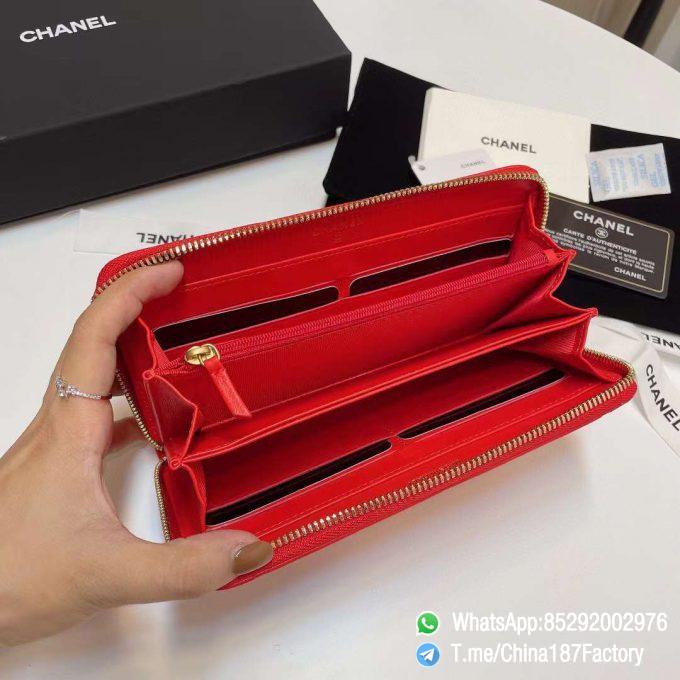 187 Factory Bags Chanel 19 Zipped Long Wallet Bright Red Shiny Lambskin Gold Tone Metal 06