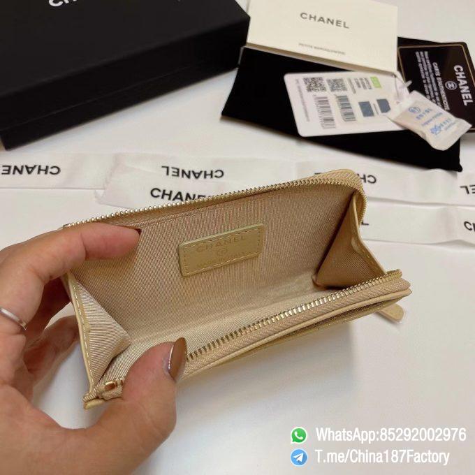 187 Factory Bags Chanel Classic Zipped Coin Purse with Card Slots Beige Grained Shiny Lambskin Gold Tone Metal 08