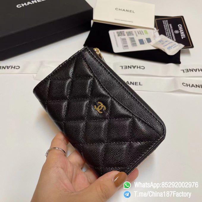 187 Factory Bags Chanel Classic Zipped Coin Purse with Card Slots Black Grained Shiny Lambskin Gold Tone Metal 02