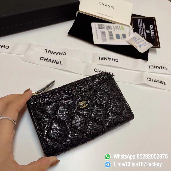 187 Factory Bags Chanel Classic Zipped Coin Purse with Card Slots Black Grained Shiny Lambskin Gold Tone Metal 03