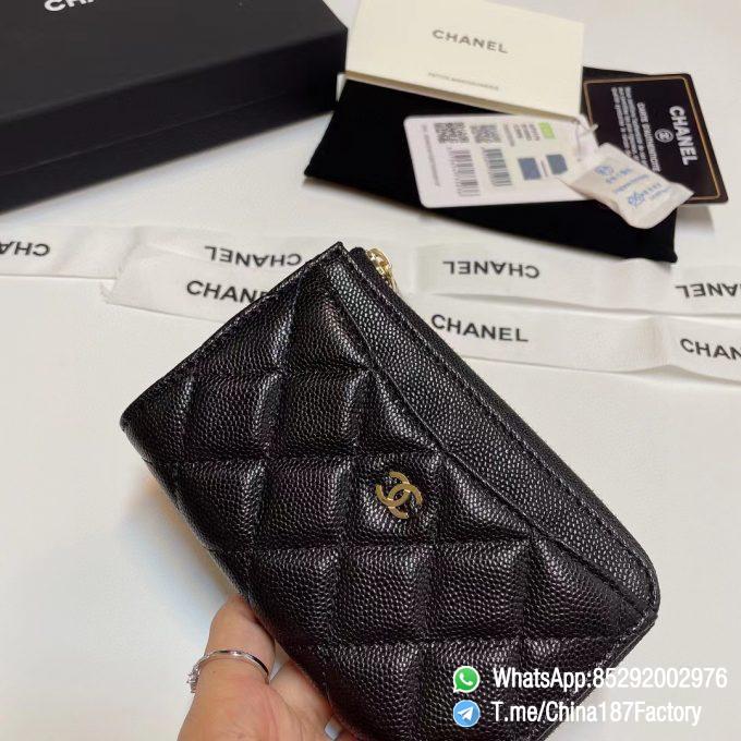 187 Factory Bags Chanel Classic Zipped Coin Purse with Card Slots Black Grained Shiny Lambskin Gold Tone Metal 04