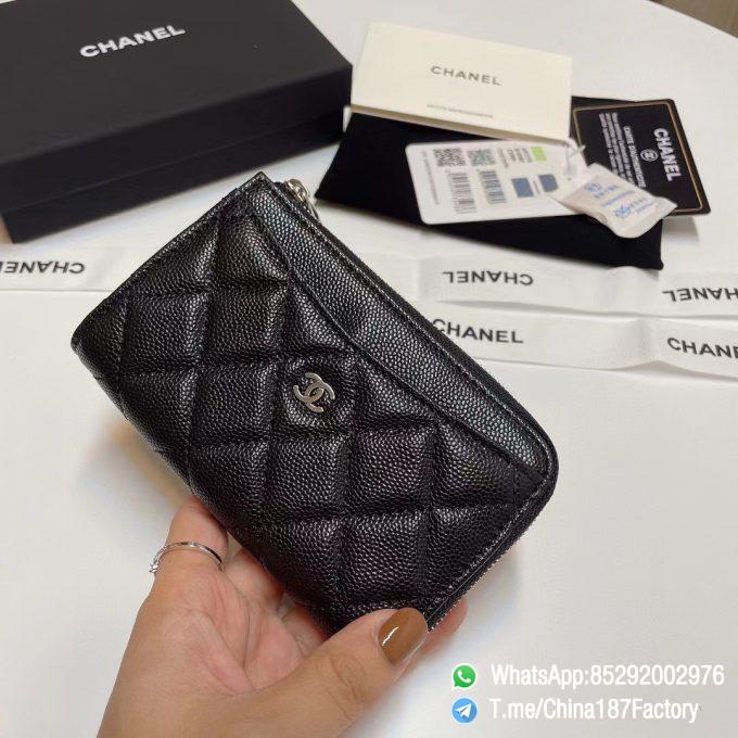 187 Factory Bags Chanel Classic Zipped Coin Purse with Card Slots Black Grained Shiny Lambskin Silver Tone Metal 03