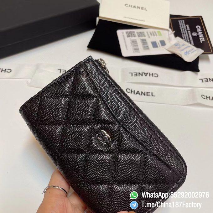 187 Factory Bags Chanel Classic Zipped Coin Purse with Card Slots Black Grained Shiny Lambskin Silver Tone Metal 04