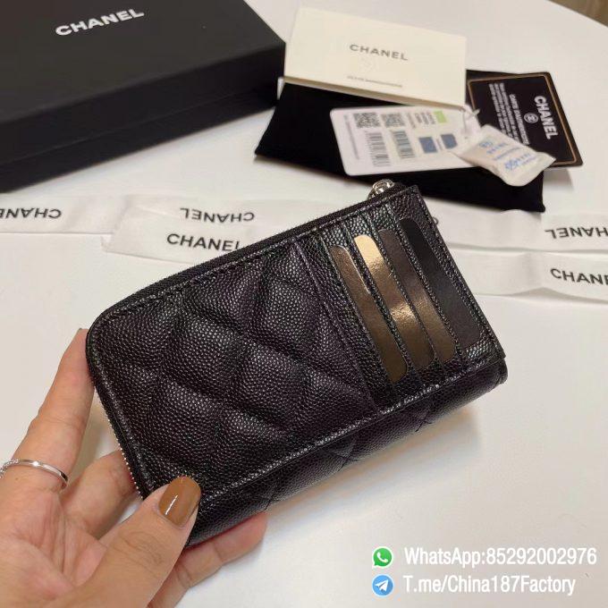 187 Factory Bags Chanel Classic Zipped Coin Purse with Card Slots Black Grained Shiny Lambskin Silver Tone Metal 05