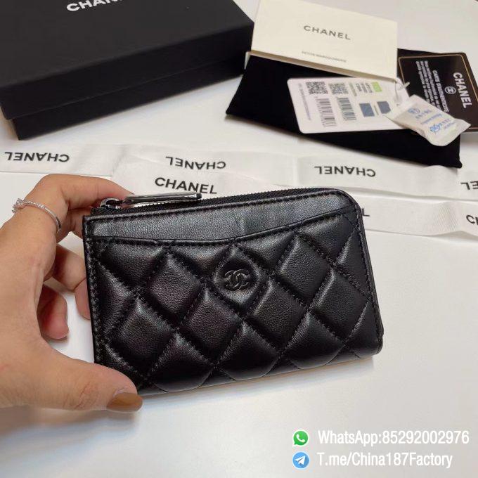 187 Factory Bags Chanel Classic Zipped Coin Purse with Card Slots Black Shiny Lambskin Black Tone Metal 01