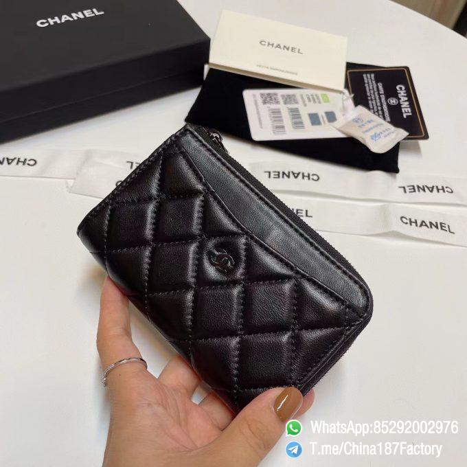 187 Factory Bags Chanel Classic Zipped Coin Purse with Card Slots Black Shiny Lambskin Black Tone Metal 02