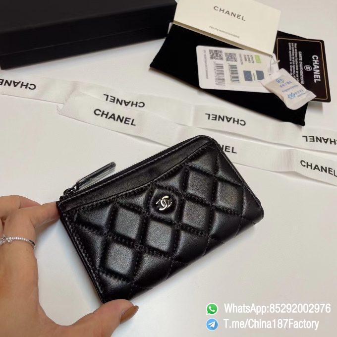 187 Factory Bags Chanel Classic Zipped Coin Purse with Card Slots Black Shiny Lambskin Black Tone Metal 03