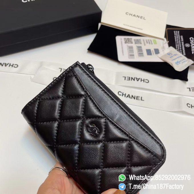 187 Factory Bags Chanel Classic Zipped Coin Purse with Card Slots Black Shiny Lambskin Black Tone Metal 04