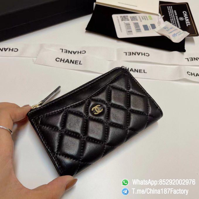 187 Factory Bags Chanel Classic Zipped Coin Purse with Card Slots Black Shiny Lambskin Gold Tone Metal 02