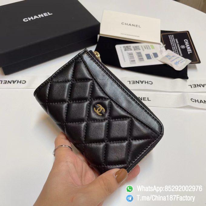 187 Factory Bags Chanel Classic Zipped Coin Purse with Card Slots Black Shiny Lambskin Gold Tone Metal 03