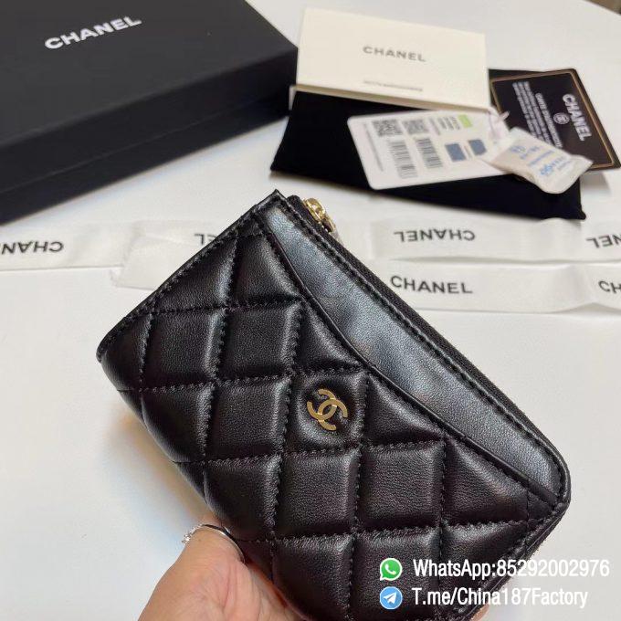 187 Factory Bags Chanel Classic Zipped Coin Purse with Card Slots Black Shiny Lambskin Gold Tone Metal 04