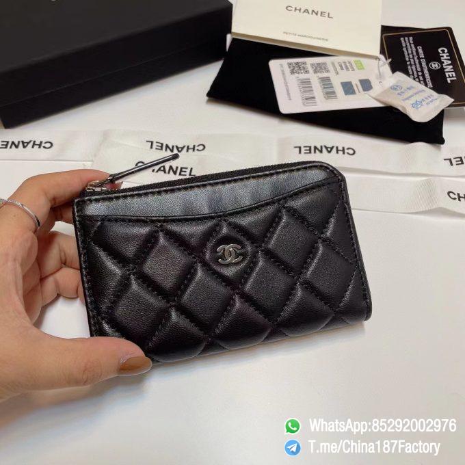 187 Factory Bags Chanel Classic Zipped Coin Purse with Card Slots Black Shiny Lambskin Silver Tone Metal 01