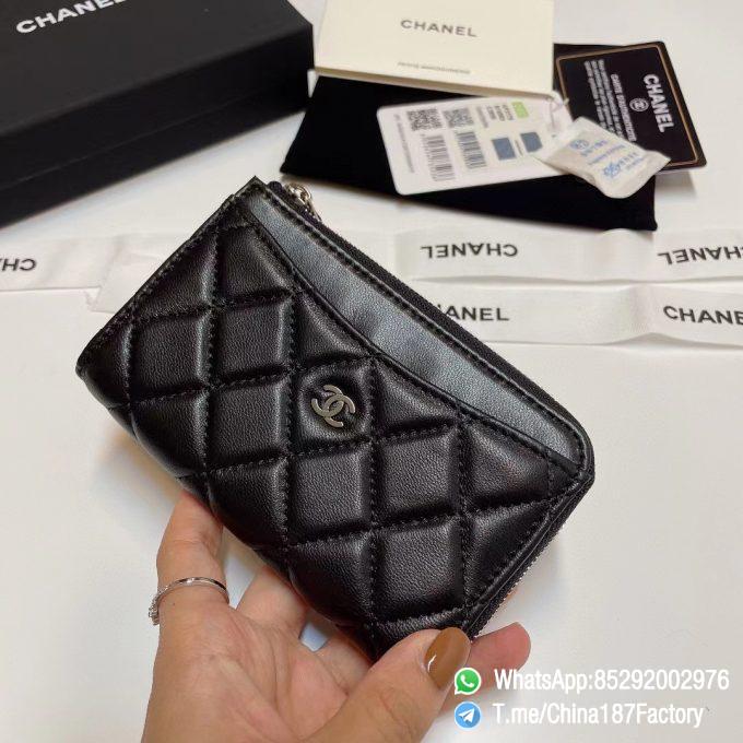 187 Factory Bags Chanel Classic Zipped Coin Purse with Card Slots Black Shiny Lambskin Silver Tone Metal 02