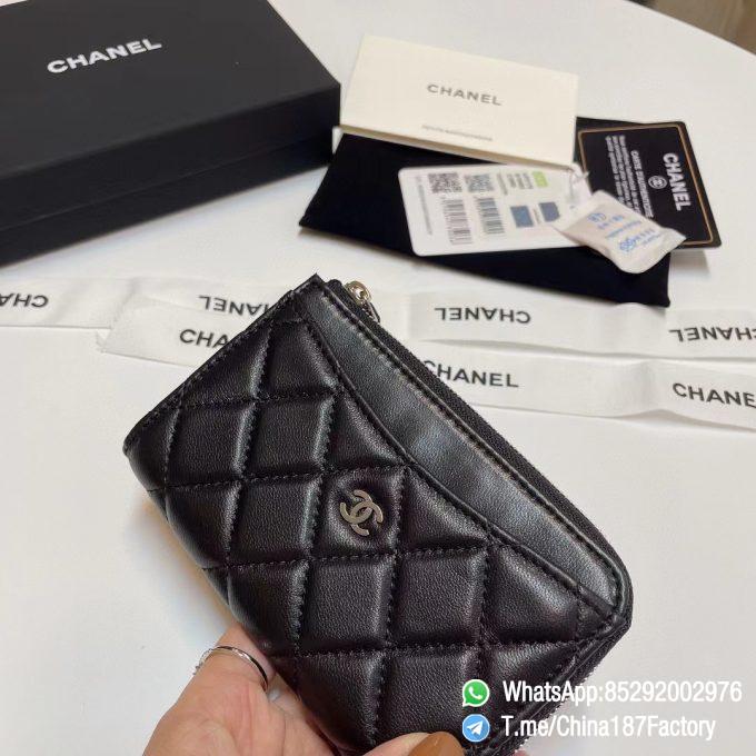 187 Factory Bags Chanel Classic Zipped Coin Purse with Card Slots Black Shiny Lambskin Silver Tone Metal 04