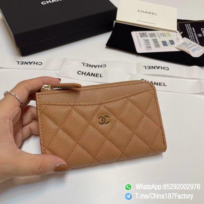 187 Factory Bags Chanel Classic Zipped Coin Purse with Card Slots Brown Grained Shiny Lambskin Gold Tone Metal 01