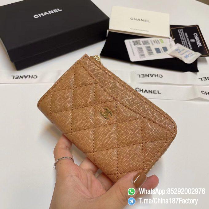 187 Factory Bags Chanel Classic Zipped Coin Purse with Card Slots Brown Grained Shiny Lambskin Gold Tone Metal 02