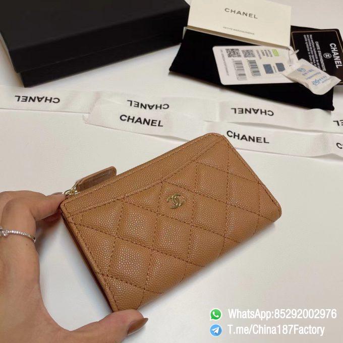 187 Factory Bags Chanel Classic Zipped Coin Purse with Card Slots Brown Grained Shiny Lambskin Gold Tone Metal 03