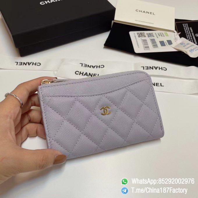 187 Factory Bags Chanel Classic Zipped Coin Purse with Card Slots Lilac Purple Grained Shiny Lambskin Gold Tone Metal 01