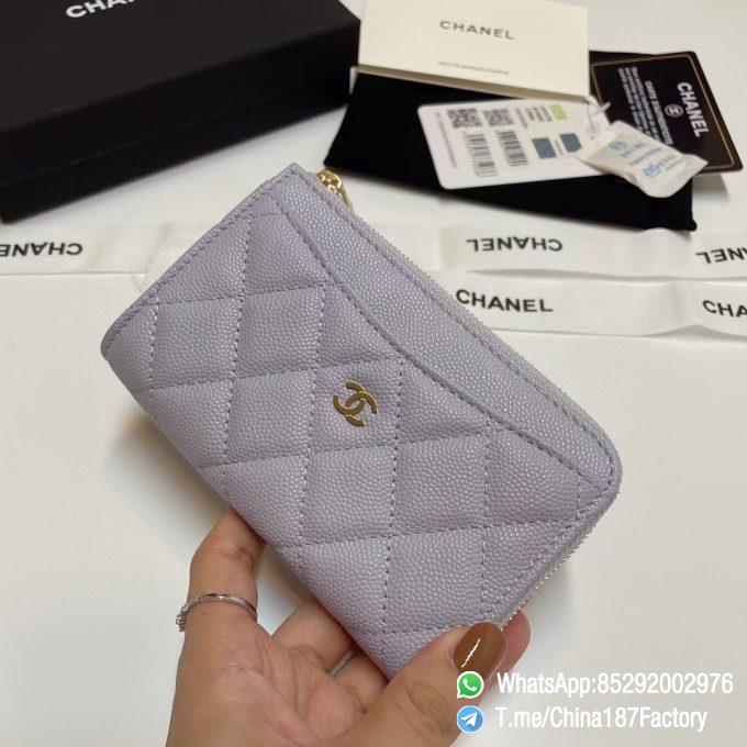 187 Factory Bags Chanel Classic Zipped Coin Purse with Card Slots Lilac Purple Grained Shiny Lambskin Gold Tone Metal 02