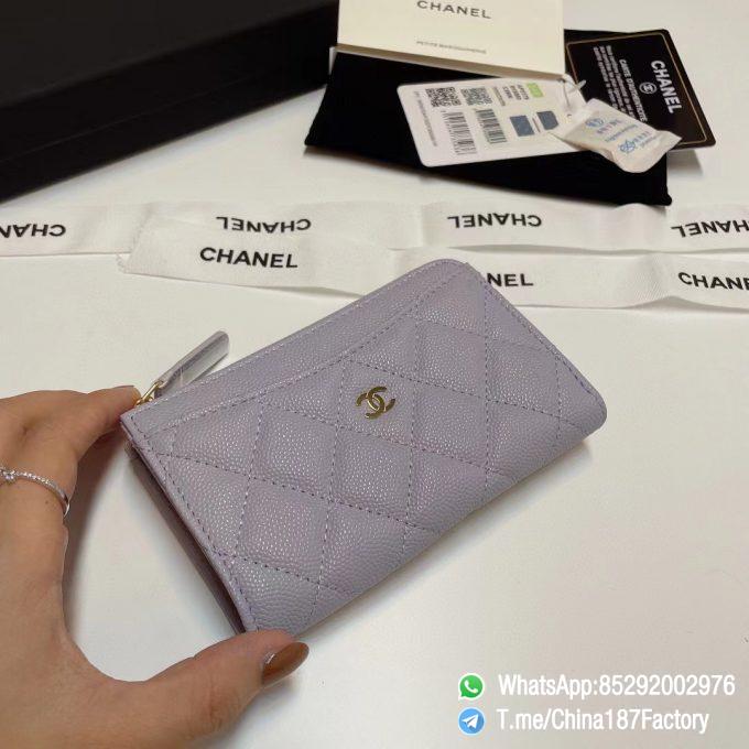 187 Factory Bags Chanel Classic Zipped Coin Purse with Card Slots Lilac Purple Grained Shiny Lambskin Gold Tone Metal 03