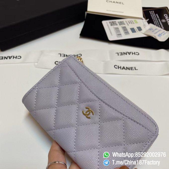 187 Factory Bags Chanel Classic Zipped Coin Purse with Card Slots Lilac Purple Grained Shiny Lambskin Gold Tone Metal 06