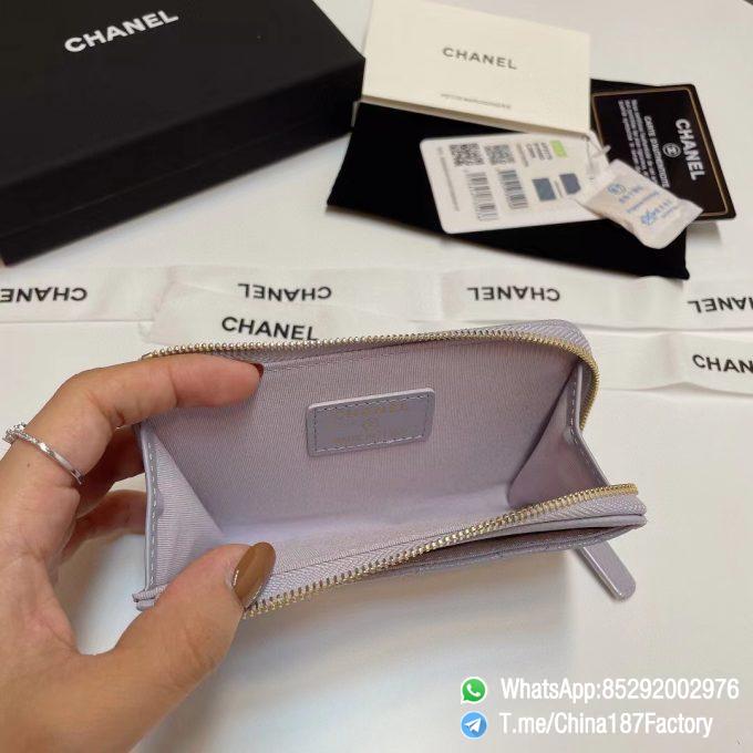 187 Factory Bags Chanel Classic Zipped Coin Purse with Card Slots Lilac Purple Grained Shiny Lambskin Gold Tone Metal 08