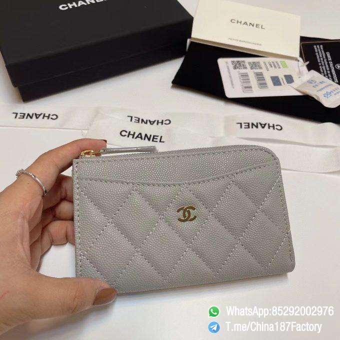 187 Factory Bags Chanel Classic Zipped Coin Purse with Card Slots Pearl Gray Grained Shiny Lambskin Gold Tone Metal 01