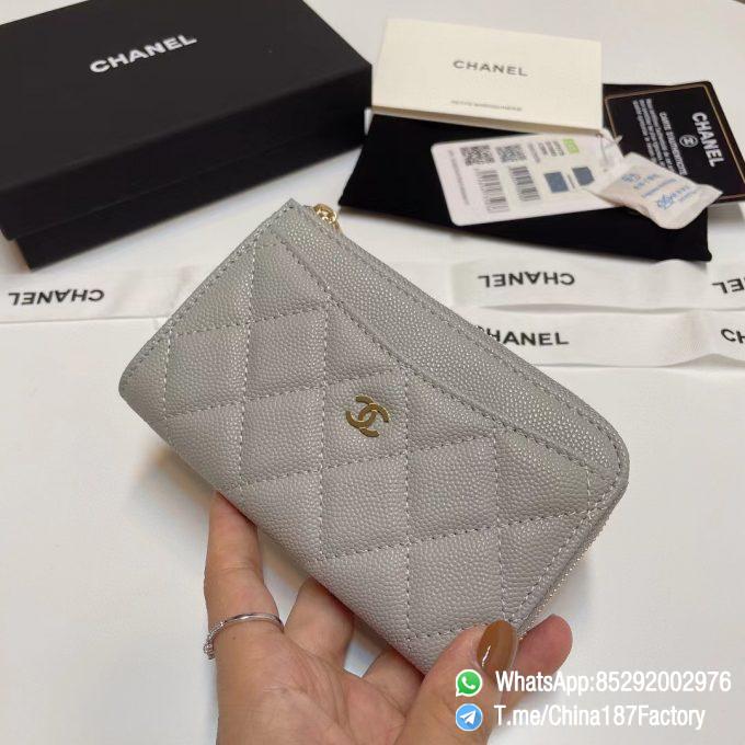 187 Factory Bags Chanel Classic Zipped Coin Purse with Card Slots Pearl Gray Grained Shiny Lambskin Gold Tone Metal 02