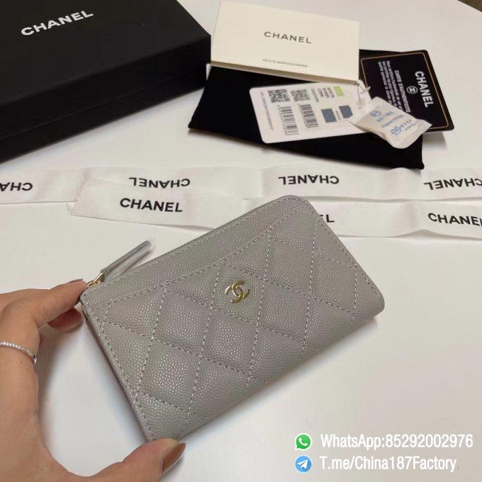 187 Factory Bags Chanel Classic Zipped Coin Purse with Card Slots Pearl Gray Grained Shiny Lambskin Gold Tone Metal 03