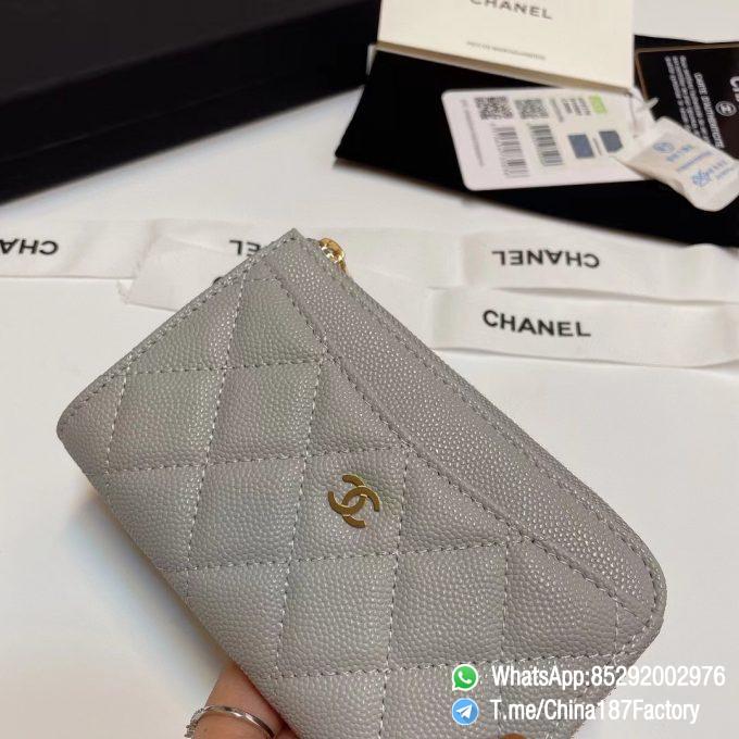 187 Factory Bags Chanel Classic Zipped Coin Purse with Card Slots Pearl Gray Grained Shiny Lambskin Gold Tone Metal 04