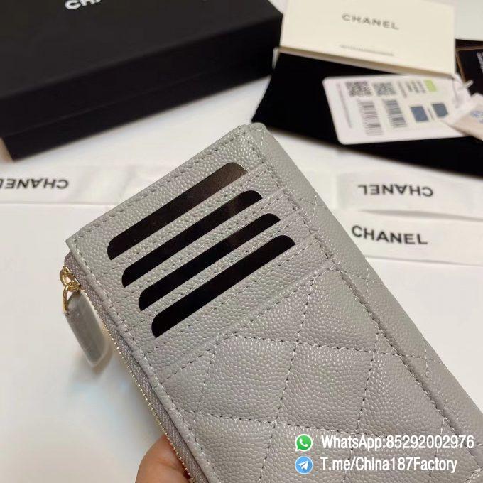 187 Factory Bags Chanel Classic Zipped Coin Purse with Card Slots Pearl Gray Grained Shiny Lambskin Gold Tone Metal 06